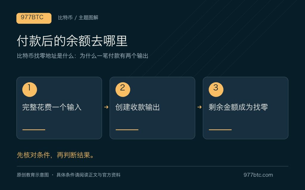 比特币找零地址是什么:为什么一笔付款有两个输出;主题示意配图