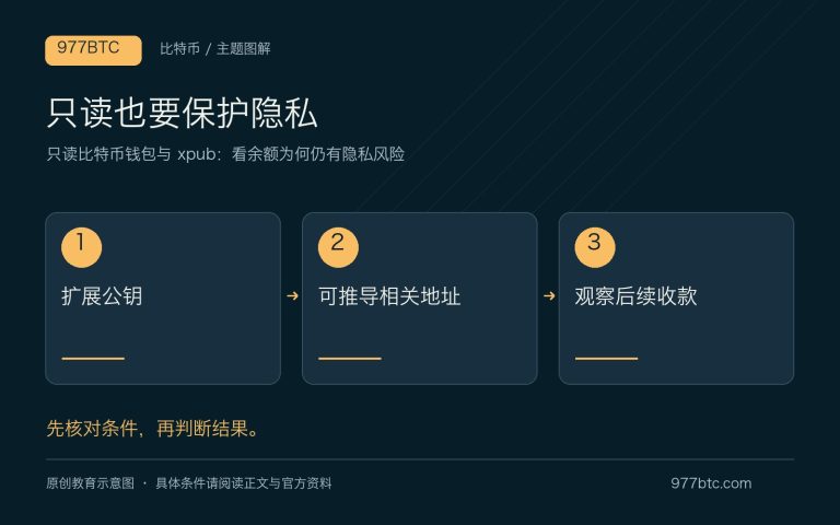 只读比特币钱包与 xpub：看余额为何仍有隐私风险；主题示意配图