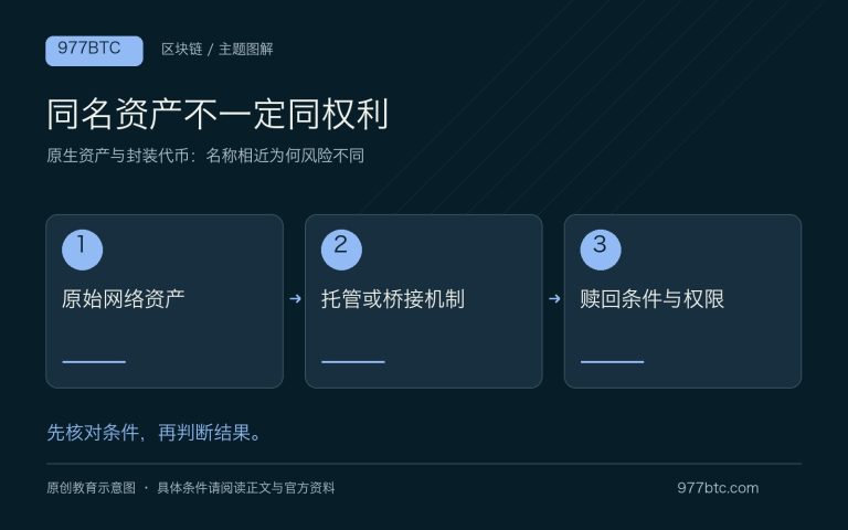 原生资产与封装代币：名称相近为何风险不同；主题示意配图