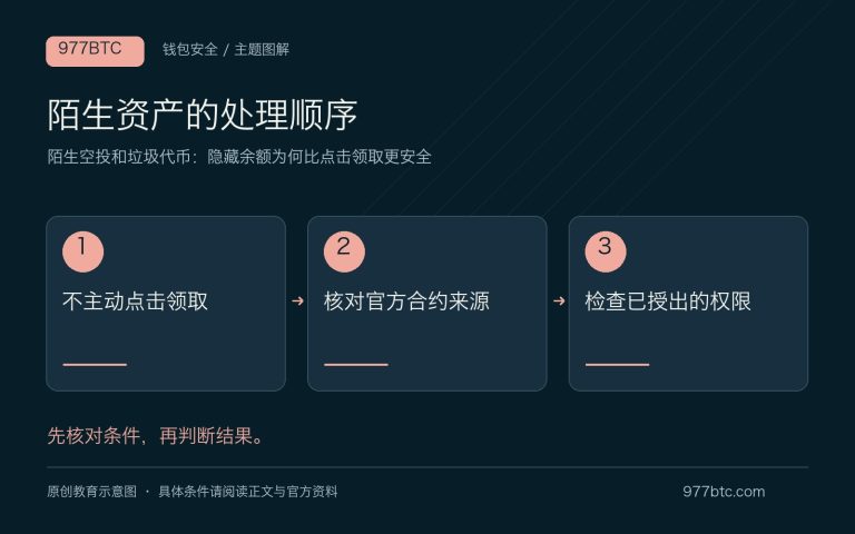陌生空投和垃圾代币：隐藏余额为何比点击领取更安全；主题示意配图