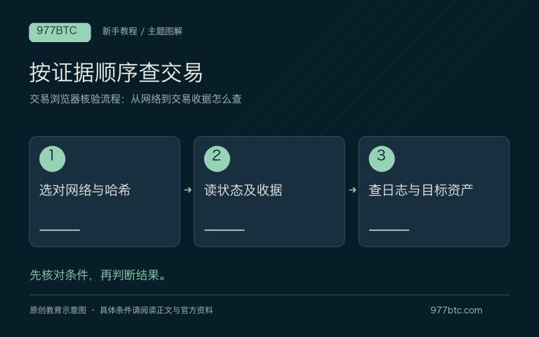 交易浏览器核验流程：从网络到交易收据怎么查；主题示意配图