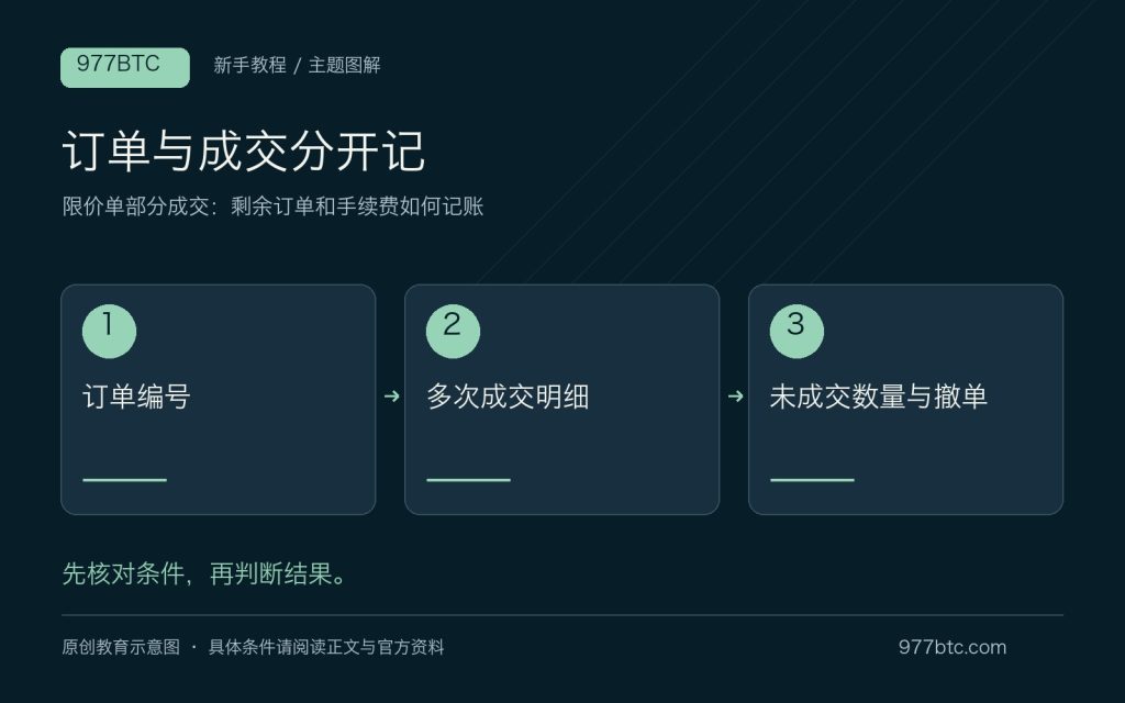 限价单部分成交：剩余订单和手续费如何记账；主题示意配图
