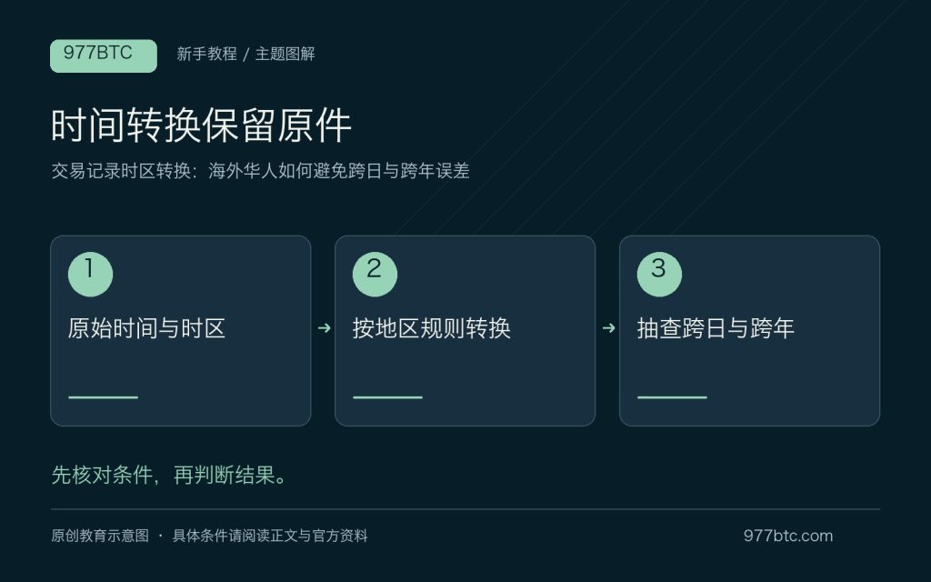 交易记录时区转换：海外华人如何避免跨日与跨年误差；主题示意配图