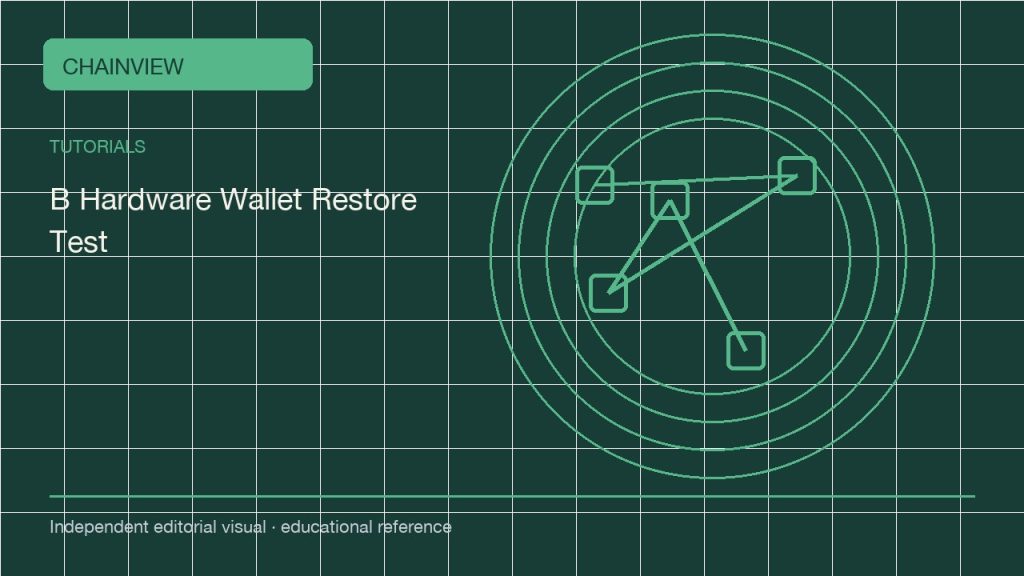 Español (México): Hardware-wallet restore tests: offline validation and address comparison; independent editorial visual