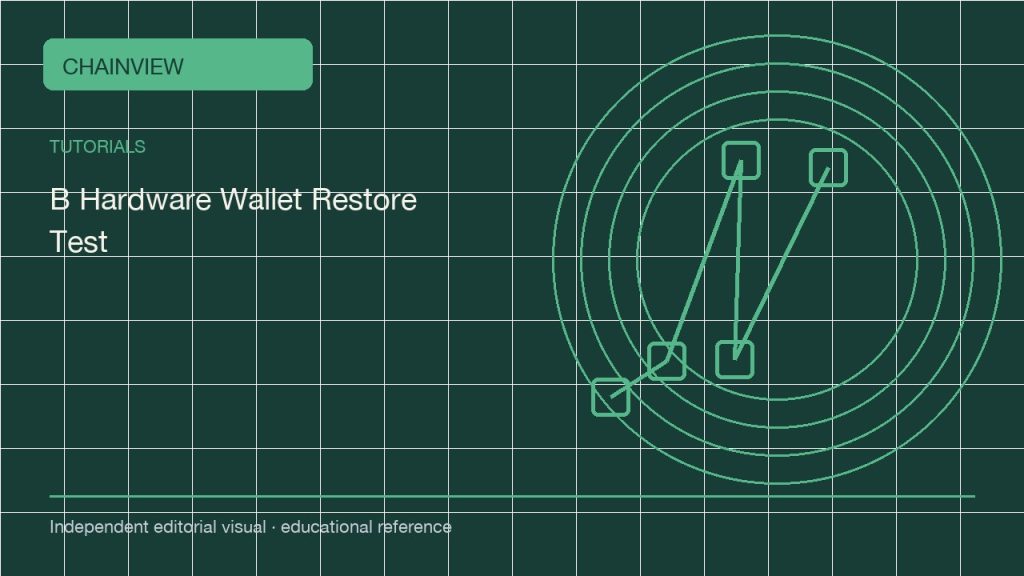 한국어: Hardware-wallet restore tests: offline validation and address comparison; independent editorial visual