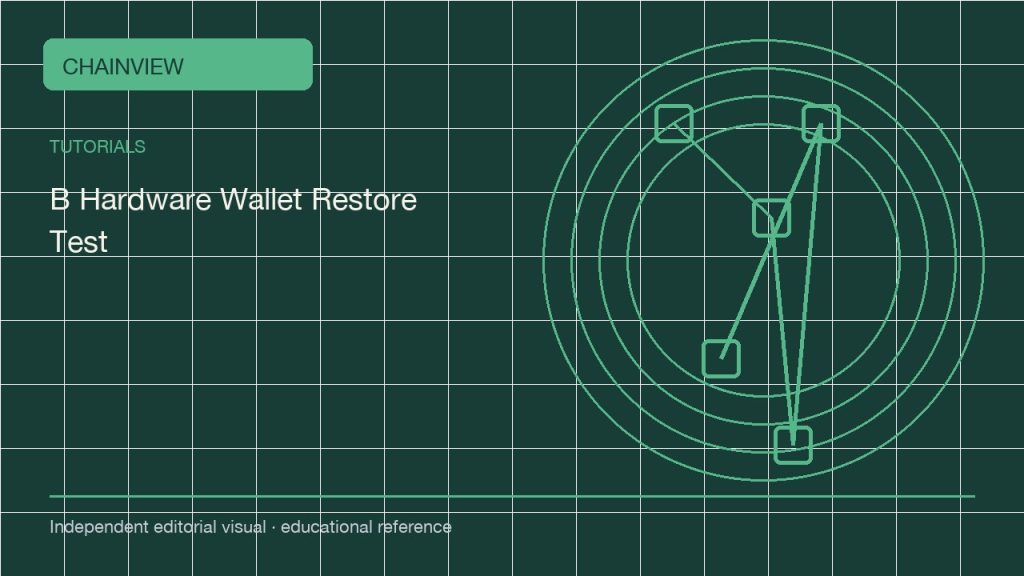 Русский: Hardware-wallet restore tests: offline validation and address comparison; independent editorial visual