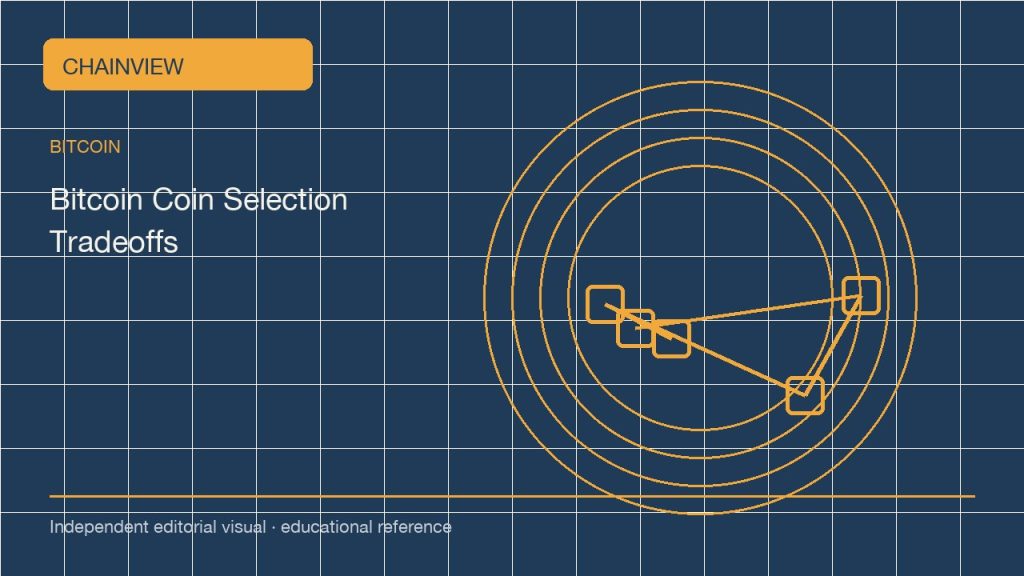 Bitcoin coin selection: balancing fees, change and privacy; independent editorial visual