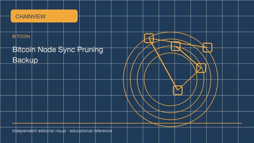 بيتكوين · العربية版:Running a pruned Bitcoin node: validation, storage and wallet recovery; independent editorial visual