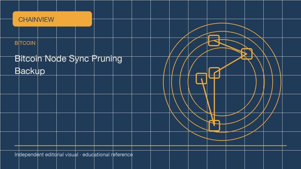 비트코인 · 한국어판: Running a pruned Bitcoin node: validation, storage and wallet recovery; independent editorial visual