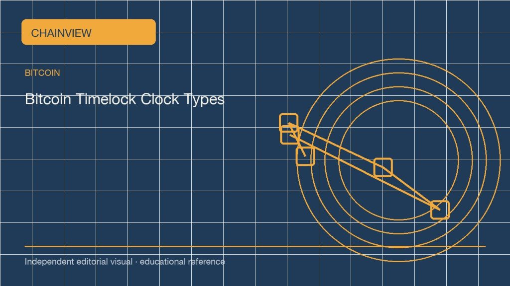 比特币 · 简体中文版:Bitcoin timelocks: block height, time and the difference between two clocks; independent editorial visual