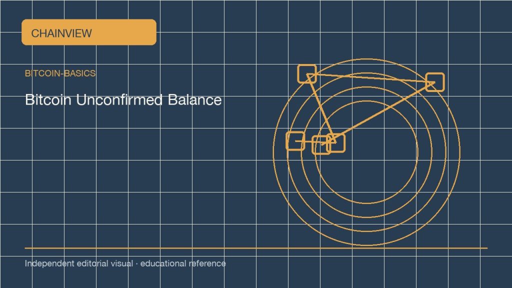 أساسيات بيتكوين · العربية:Unconfirmed Bitcoin Balances: Mempool, RBF, and Wallet Display; independent editorial visual