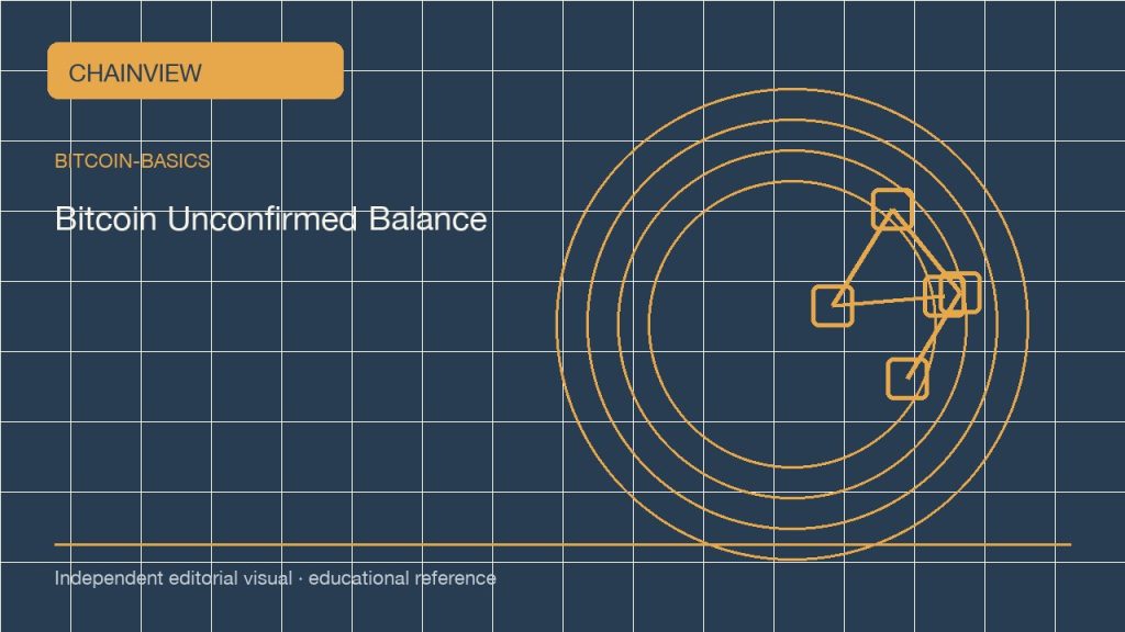 비트코인 기초 · 한국어판: Unconfirmed Bitcoin Balances: Mempool, RBF, and Wallet Display; independent editorial visual