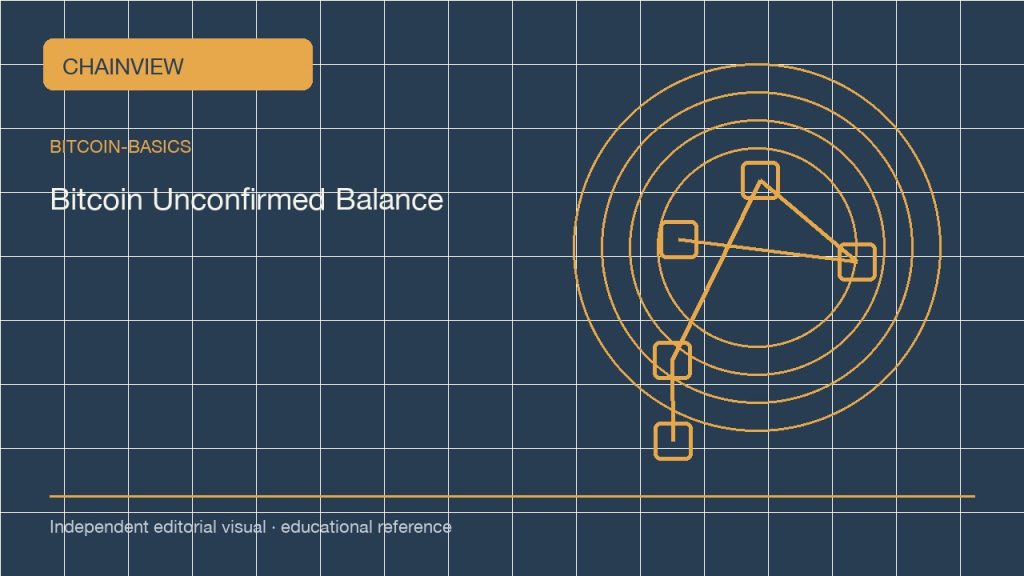 Kiến thức Bitcoin · Tiếng Việt:Unconfirmed Bitcoin Balances: Mempool, RBF, and Wallet Display; independent editorial visual