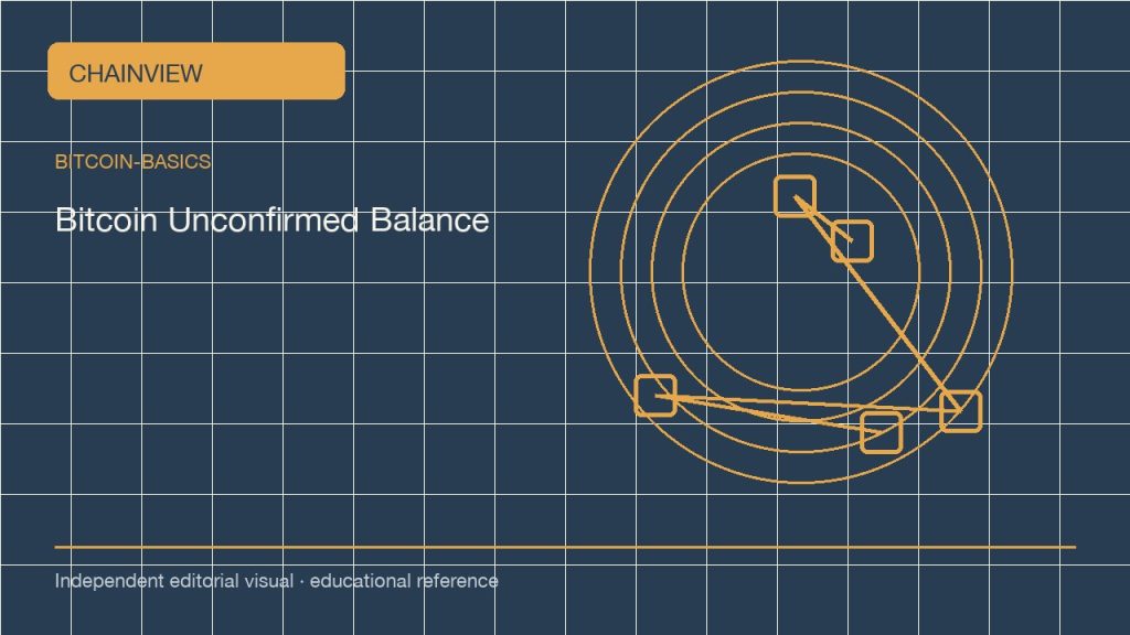 比特幣基礎 · 繁體中文：Unconfirmed Bitcoin Balances: Mempool, RBF, and Wallet Display; independent editorial visual