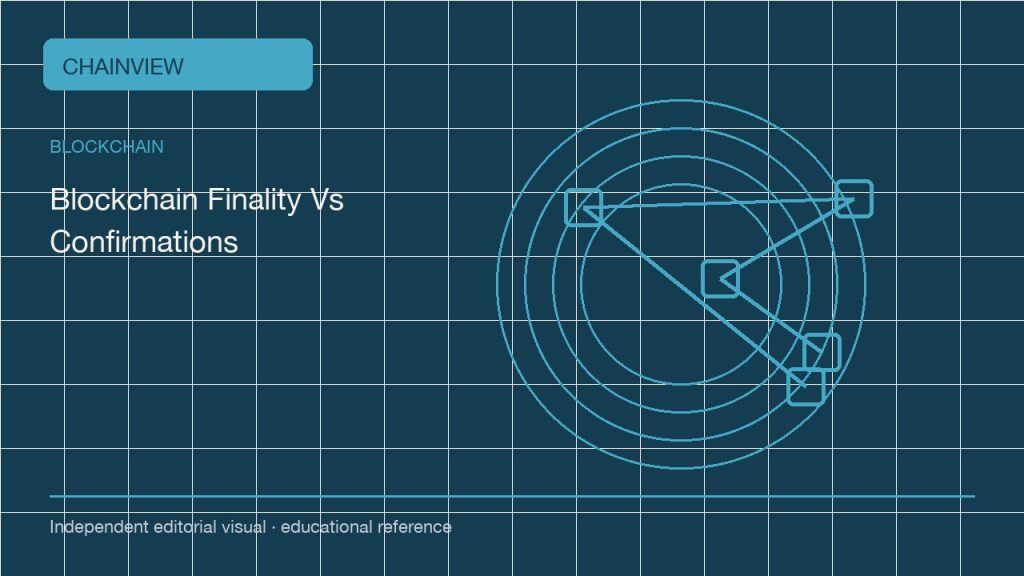 블록체인 · 한국어판: Finality versus confirmations: a practical language for settlement risk; independent editorial visual