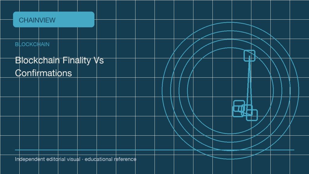 บล็อกเชน · ไทย版:Finality versus confirmations: a practical language for settlement risk; independent editorial visual