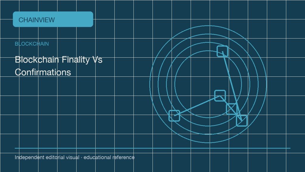 Blockchain · Tiếng Việt版:Finality versus confirmations: a practical language for settlement risk; independent editorial visual