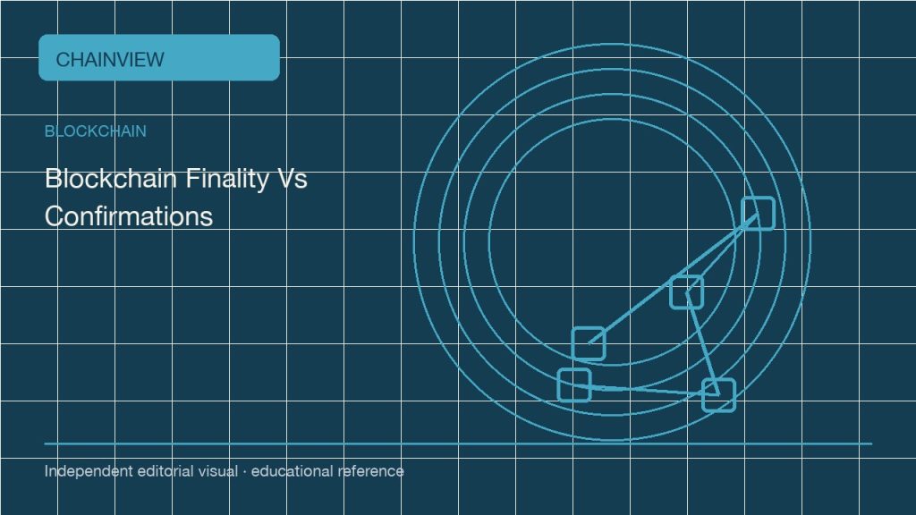 区块链 · 简体中文版:Finality versus confirmations: a practical language for settlement risk; independent editorial visual