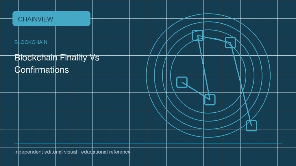 區塊鏈 · 繁體中文版：Finality versus confirmations: a practical language for settlement risk; independent editorial visual