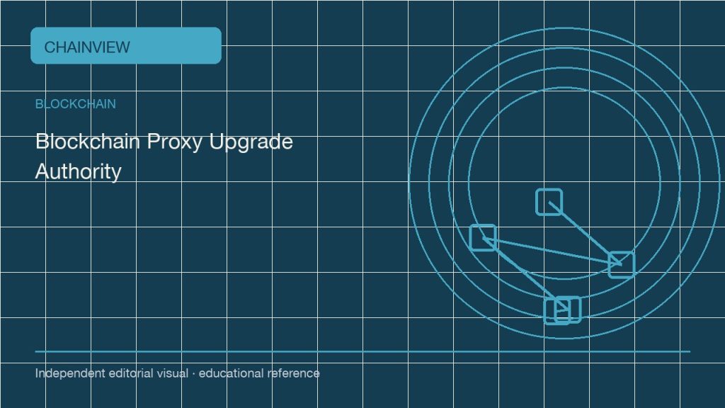 Upgradeable contracts: follow the administrator behind a stable address; independent editorial visual