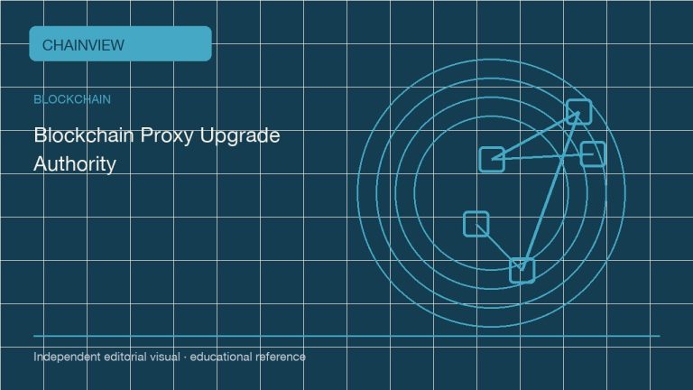 区块链 · 简体中文版:Upgradeable contracts: follow the administrator behind a stable address; independent editorial visual