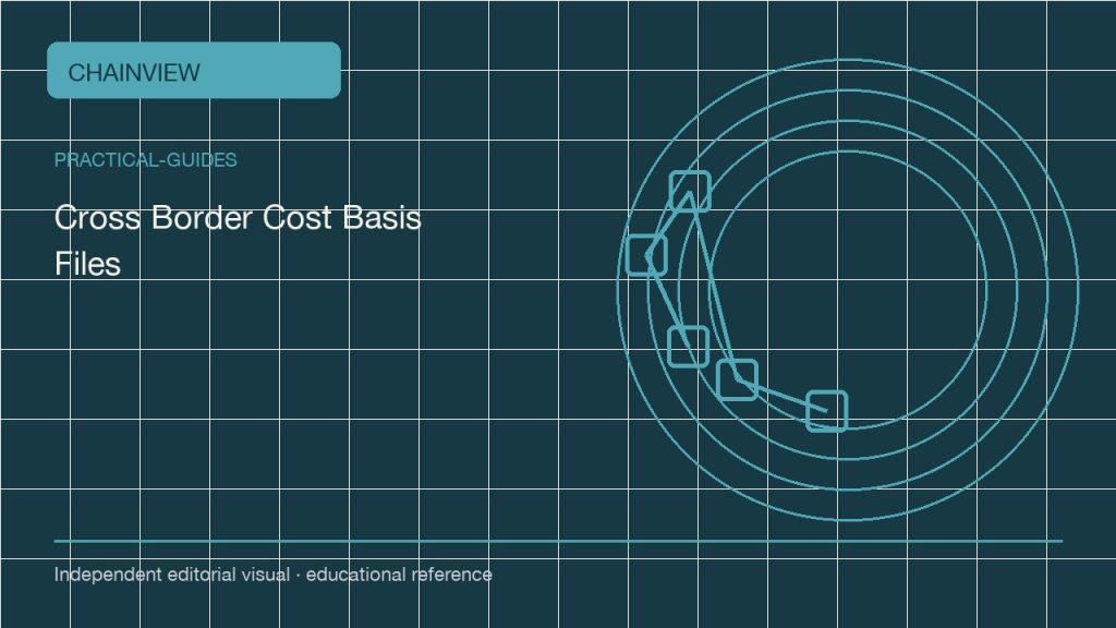 실용 가이드 · 한국어판: Cross-Border Crypto Cost-Basis Files: Preserve Facts Before Interpretation; independent editorial visual