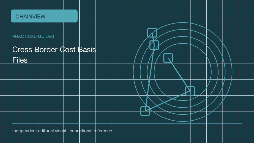 Практические руководства · Русский:Cross-Border Crypto Cost-Basis Files: Preserve Facts Before Interpretation; independent editorial visual