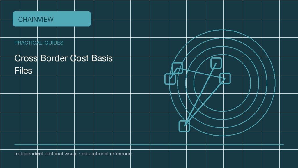 Hướng dẫn thực tế · Tiếng Việt:Cross-Border Crypto Cost-Basis Files: Preserve Facts Before Interpretation; independent editorial visual