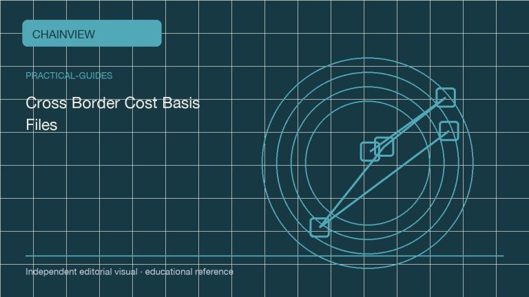 实用指南 · 简体中文:Cross-Border Crypto Cost-Basis Files: Preserve Facts Before Interpretation; independent editorial visual