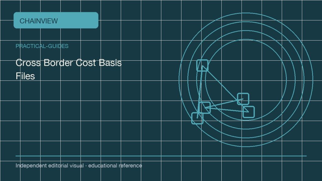實用指南 · 繁體中文:Cross-Border Crypto Cost-Basis Files: Preserve Facts Before Interpretation; independent editorial visual