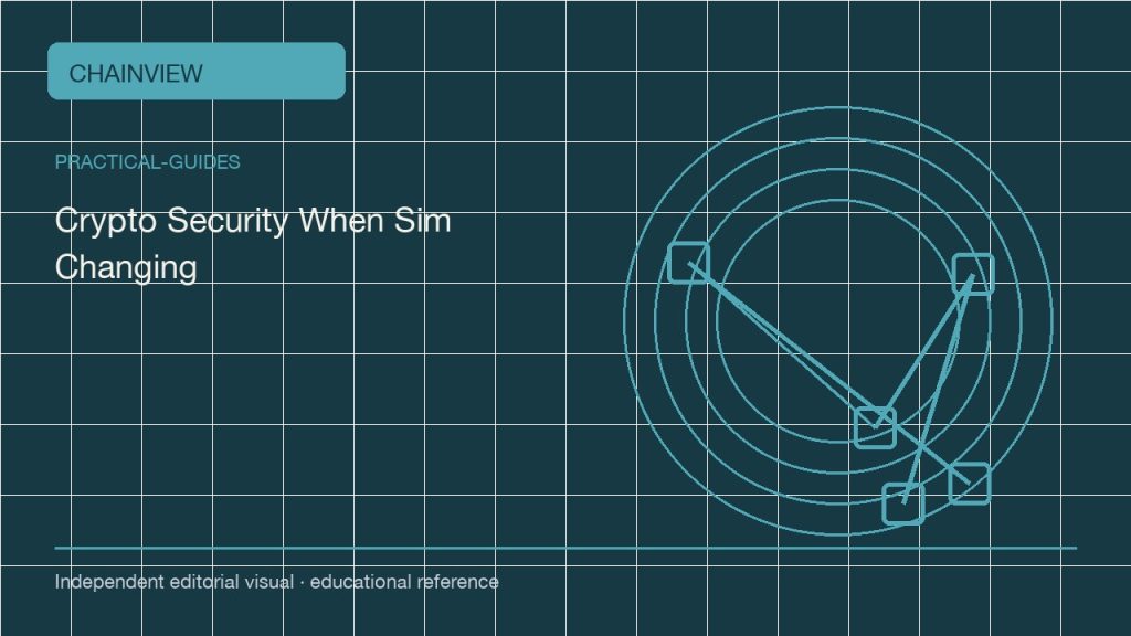 Guías prácticas · Español (México):Crypto Account Security When Changing SIM Cards or Phones; independent editorial visual