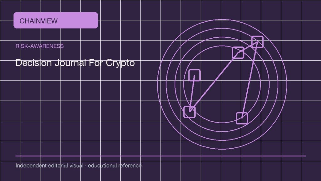 الوعي بالمخاطر · العربية:A Crypto Decision Journal: Reduce Hindsight and Record Uncertainty; independent editorial visual
