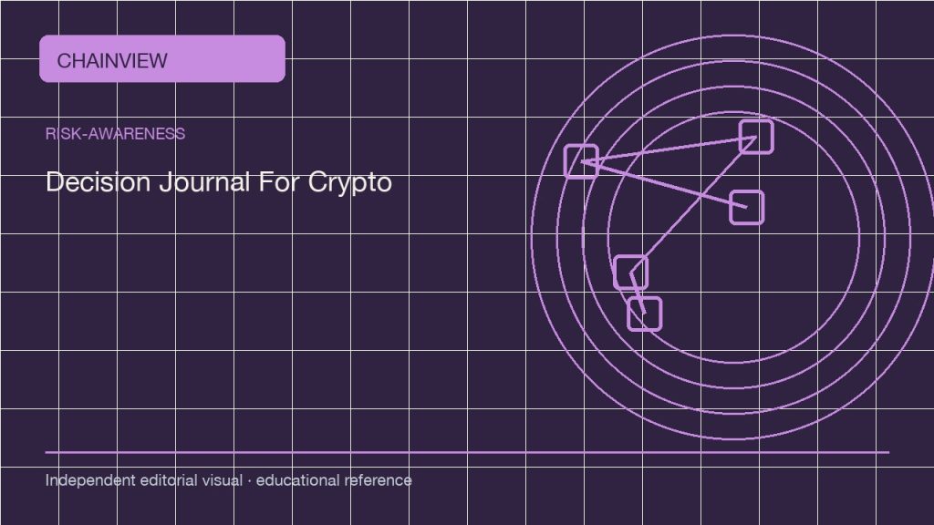 위험 인식 · 한국어판: A Crypto Decision Journal: Reduce Hindsight and Record Uncertainty; independent editorial visual