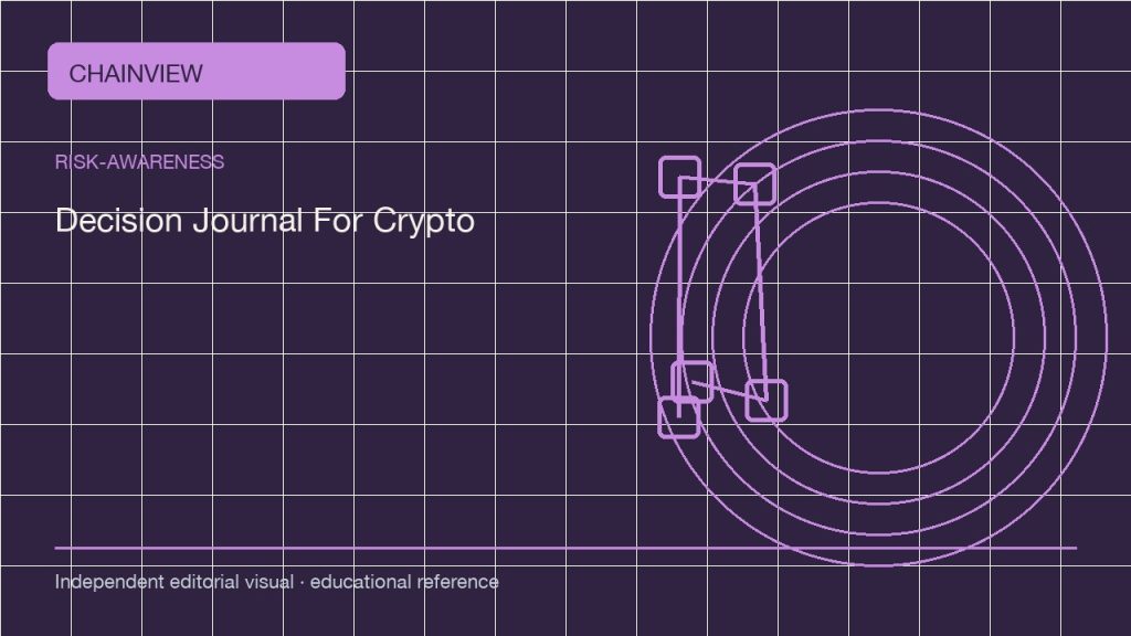 Оценка рисков · Русский:A Crypto Decision Journal: Reduce Hindsight and Record Uncertainty; independent editorial visual
