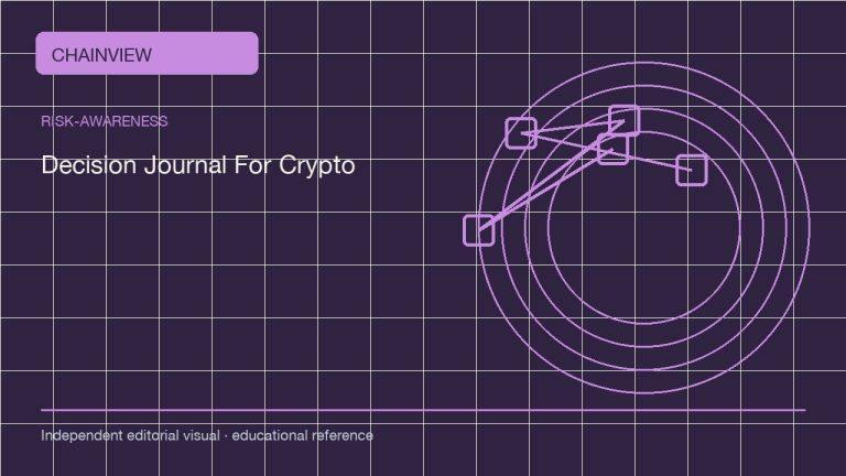 风险认知 · 简体中文:A Crypto Decision Journal: Reduce Hindsight and Record Uncertainty; independent editorial visual