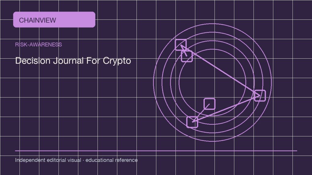 風險認知 · 繁體中文:A Crypto Decision Journal: Reduce Hindsight and Record Uncertainty; independent editorial visual