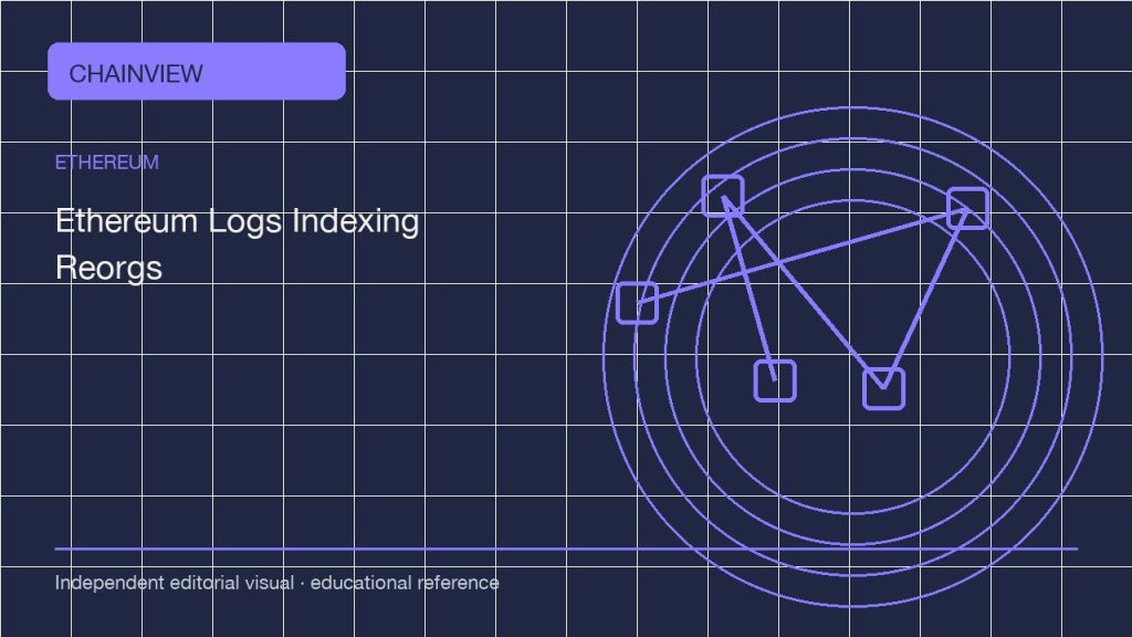 إيثيريوم · العربية版：Reading Ethereum event logs: topics, filters and chain reorganizations; independent editorial visual