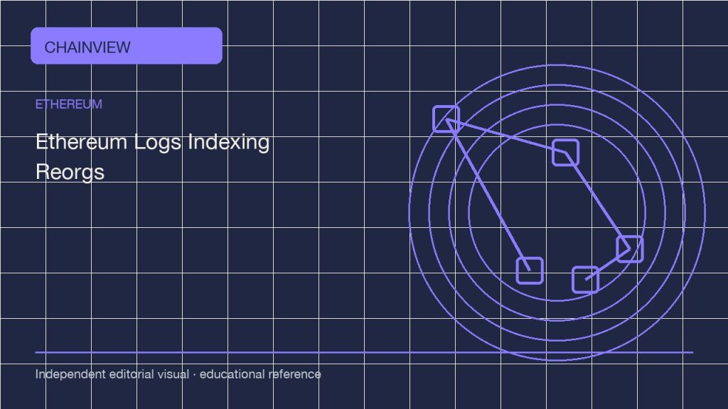 Ethereum · Español (México)版：Reading Ethereum event logs: topics, filters and chain reorganizations; independent editorial visual