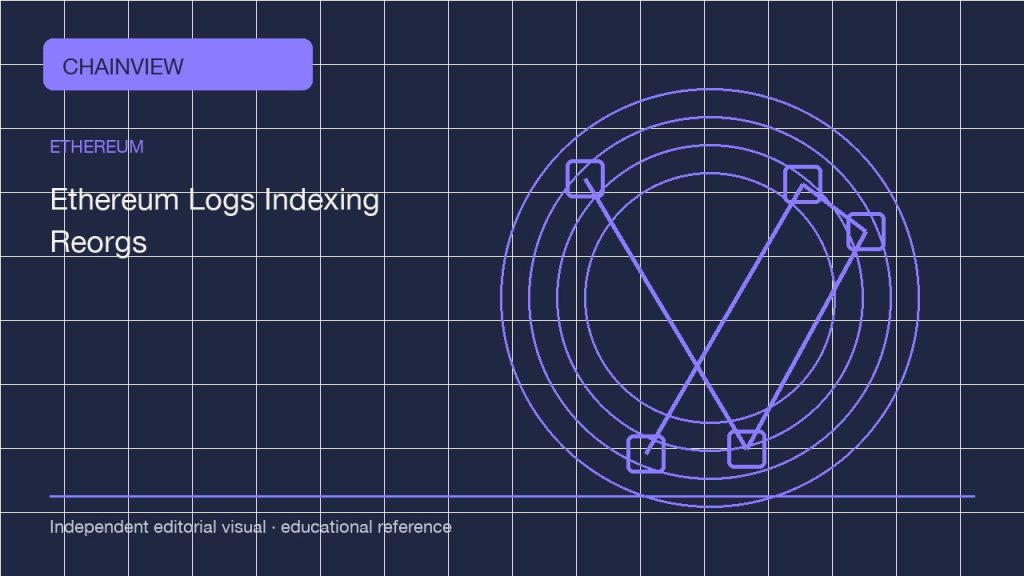 Эфириум · Русский版：Reading Ethereum event logs: topics, filters and chain reorganizations; independent editorial visual