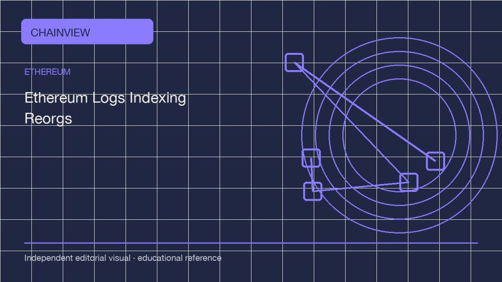 Ethereum · Tiếng Việt版：Reading Ethereum event logs: topics, filters and chain reorganizations; independent editorial visual