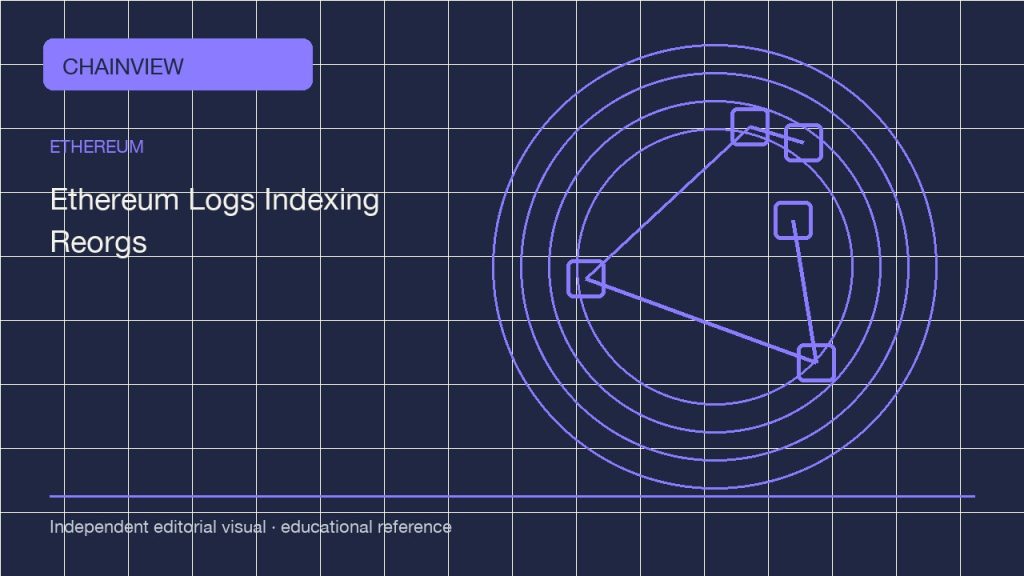 以太坊 · 简体中文版:Reading Ethereum event logs: topics, filters and chain reorganizations; independent editorial visual