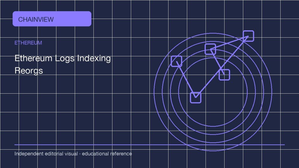以太坊 · 繁體中文版:Reading Ethereum event logs: topics, filters and chain reorganizations; independent editorial visual
