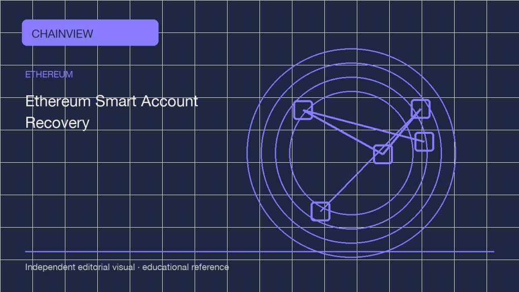 Smart accounts and account abstraction: recovery paths before funding; independent editorial visual