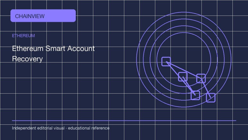 อีเธอเรียม · ไทย版：Smart accounts and account abstraction: recovery paths before funding; independent editorial visual
