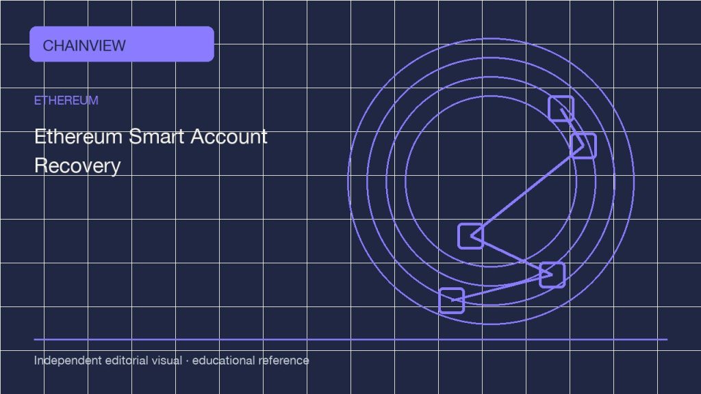 以太坊 · 简体中文版:Smart accounts and account abstraction: recovery paths before funding; independent editorial visual