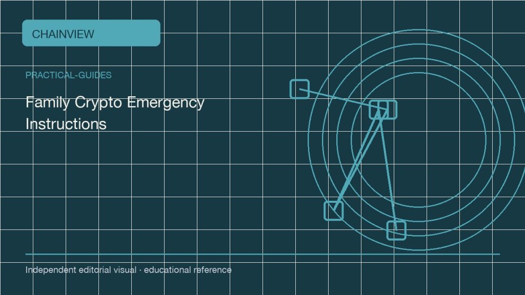 أدلة عملية · العربية:Family Crypto Emergency Instructions Without Publishing a Seed; independent editorial visual