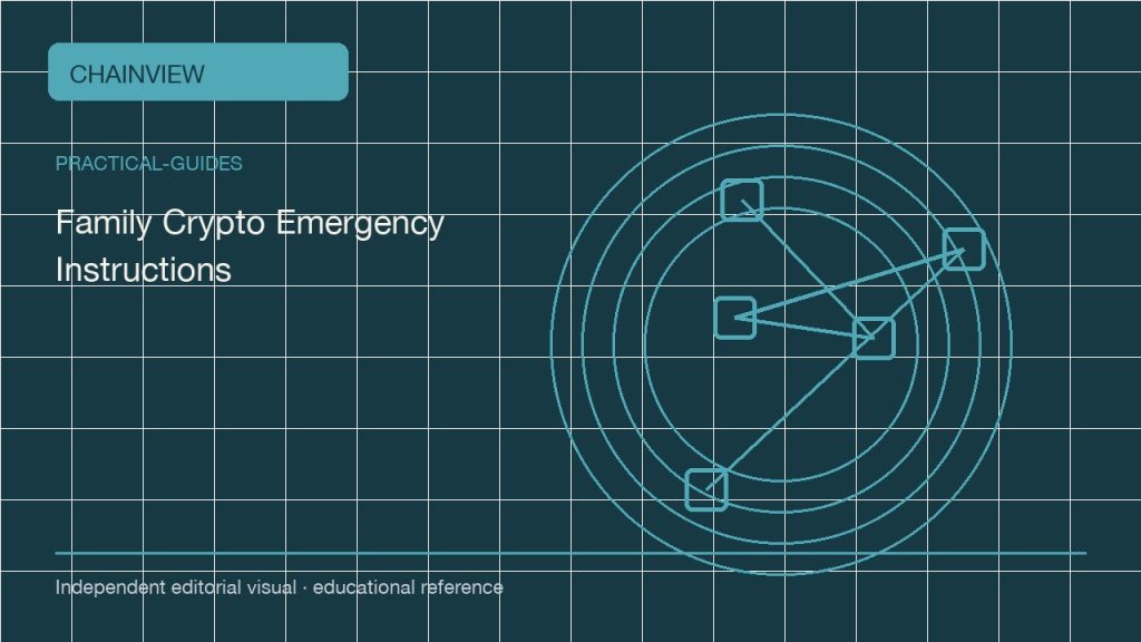 Практические руководства · Русский：Family Crypto Emergency Instructions Without Publishing a Seed; independent editorial visual