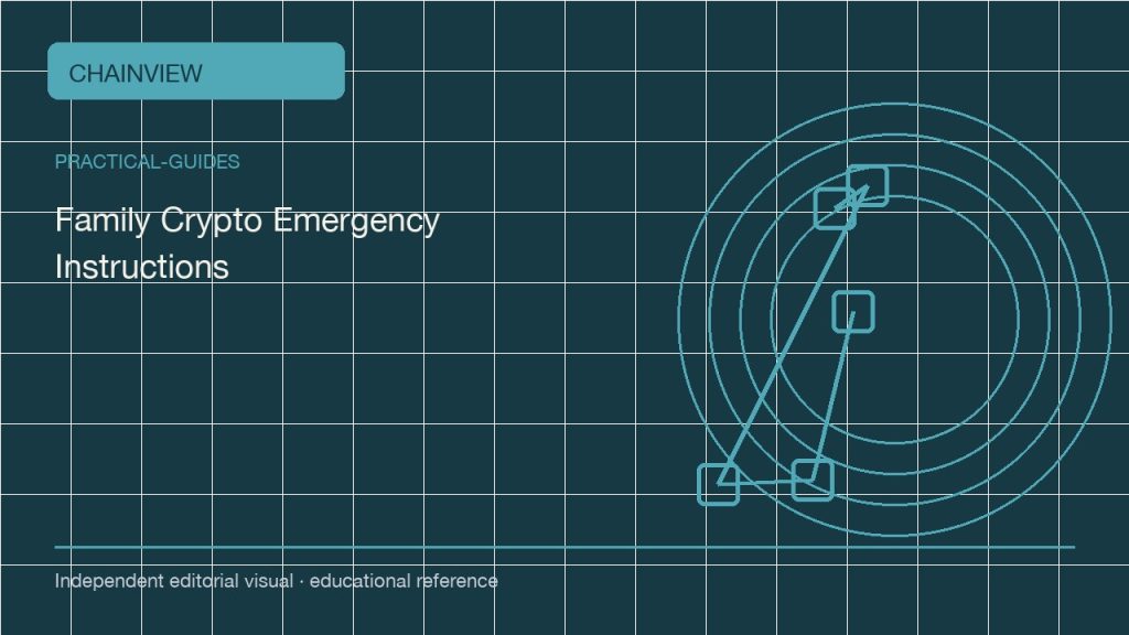 คู่มือปฏิบัติ · ไทย:Family Crypto Emergency Instructions Without Publishing a Seed; independent editorial visual