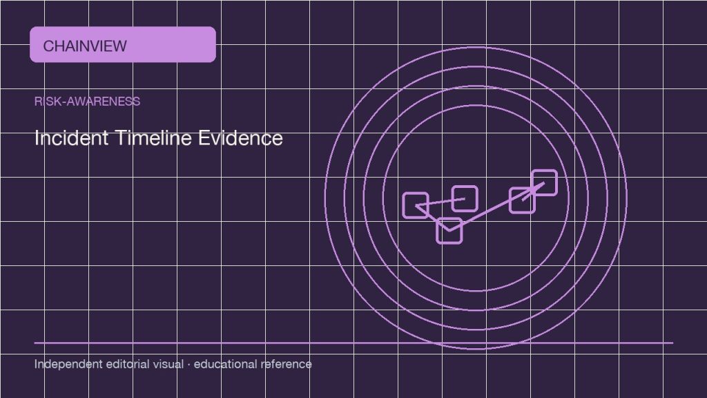 Conciencia de riesgos · Español (México)：Crypto Incident Timelines: Build Evidence Before Repeating a Rumor; independent editorial visual