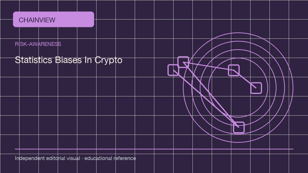 รู้เท่าทันความเสี่ยง · ไทย:Statistics Biases in Crypto: Denominators, Survivorship, and Time Windows; independent editorial visual